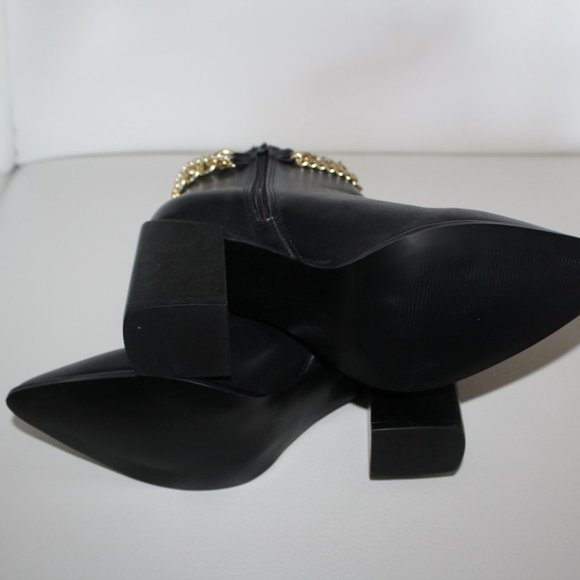 NEW STEVE MADDEN PERLINA BLACK LEATHER BOOTIE BOOTS WITH CHAIN DETAILS 9.5 - Picture 7 of 9